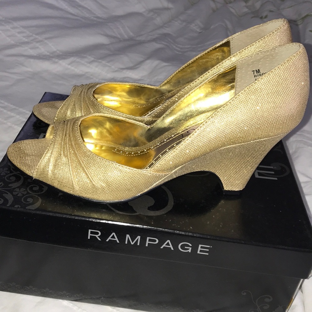 Gold wedge heels